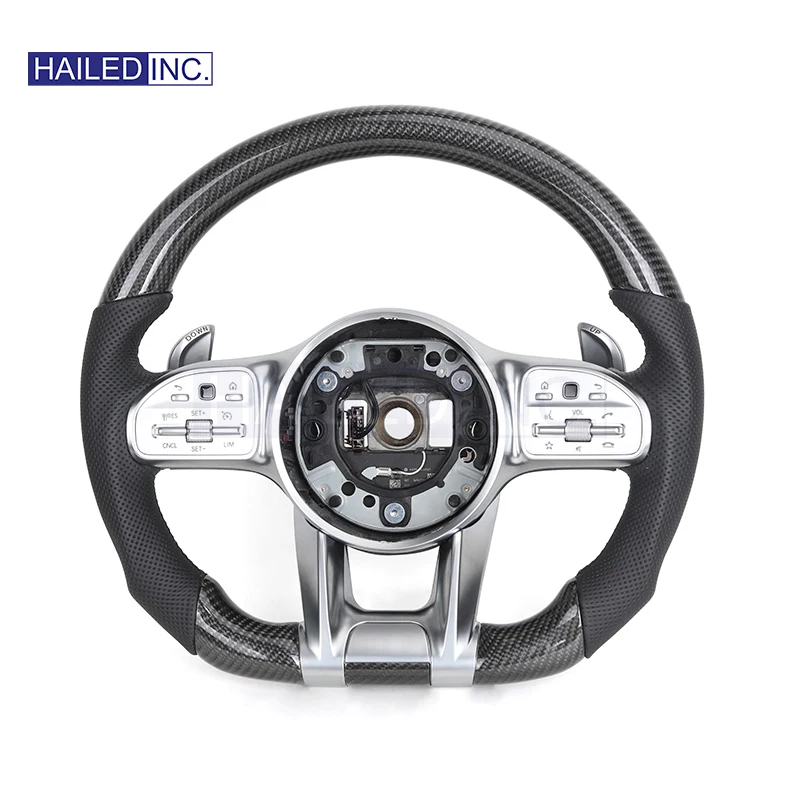 HAILED Custom Half Perforated Leather Carbon Fiber Steering Wheel for Mercedes Benz W205 W212 W220 W221 W222 C117 C43 C63 AMG