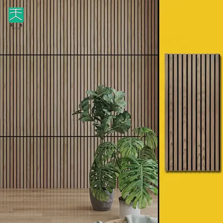 Tiange Mdf Wooden Polyester Acoustic Wall Natural Oak Soundproof Board Acoustical Slat Panel Sheets