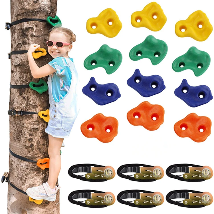 Kids Playground Amusement Park Children Outdoor Adventure Rock Climbing Stones Climbing Wall Swing Holds Rock Climbing Stones