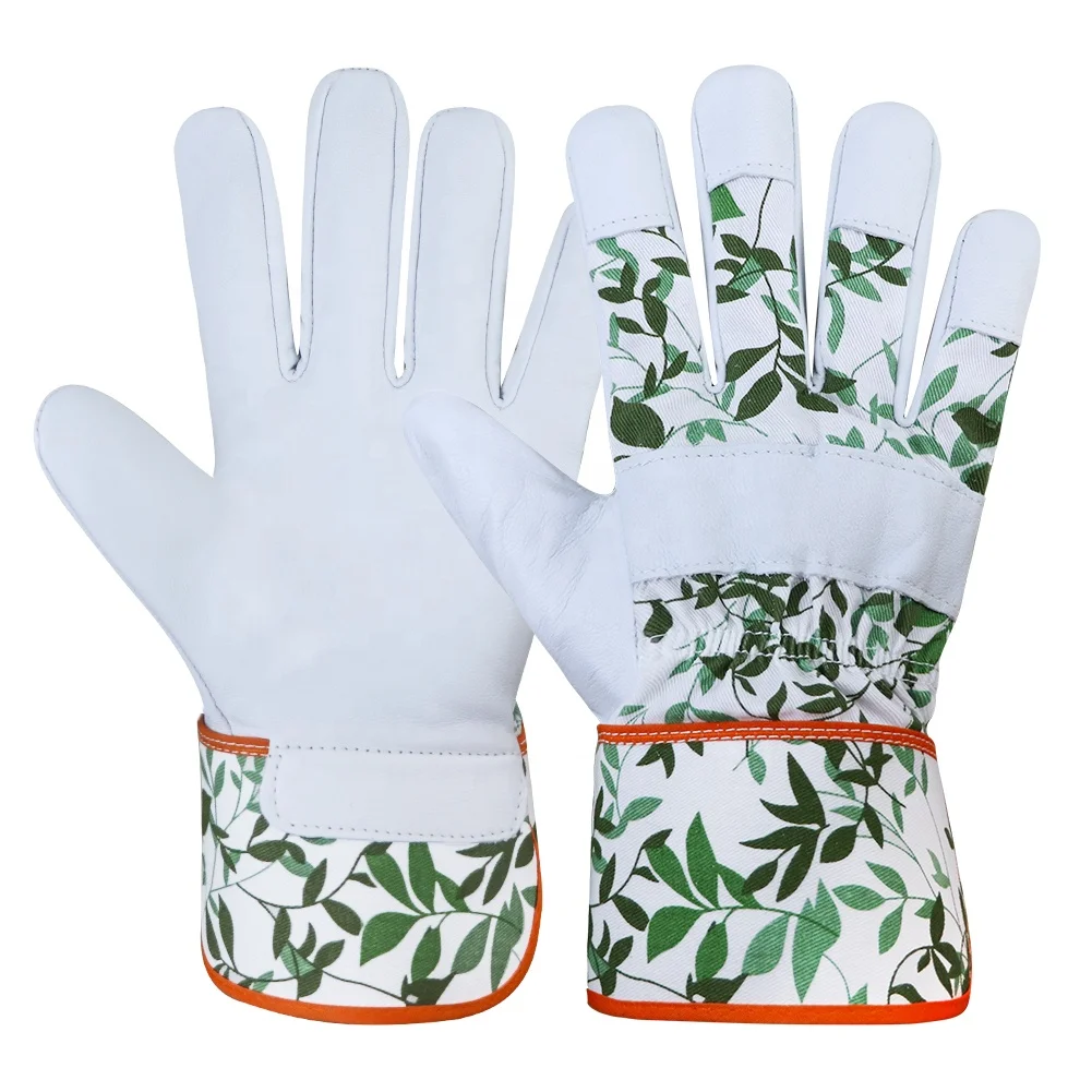 Скин-козья кожа материал цветочный принт на открытом воздухе; Для работы; Удобная женская садовые перчатки для женщин
