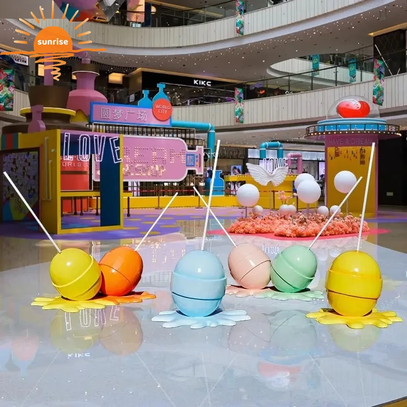 Christmas outdoor candy cane props Fiberglass resin lollipop donuts doughnut sculpture for store shop decoration