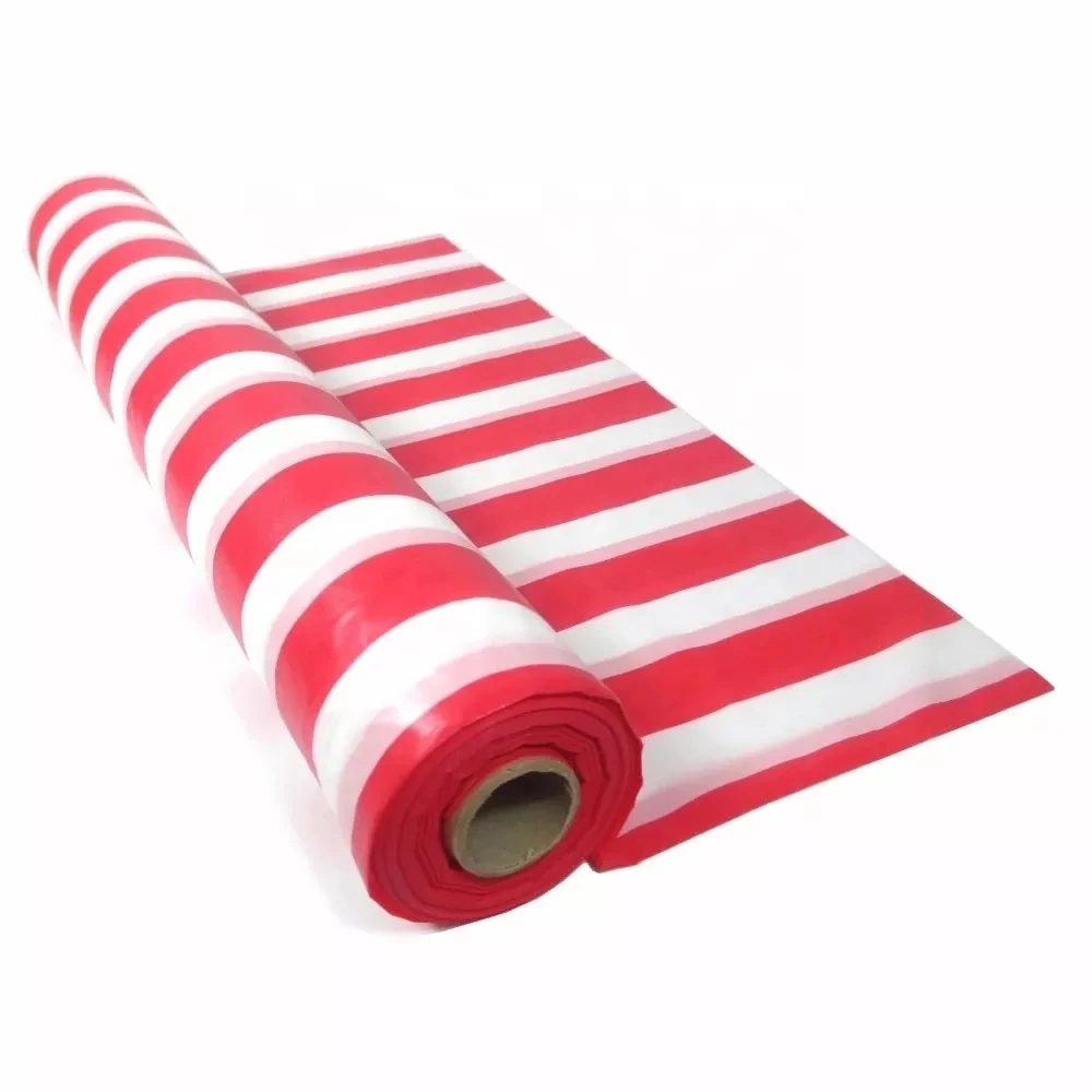 Candy cane striped plastic table cloth pink striped party tablecloth  and  plastic table skirt