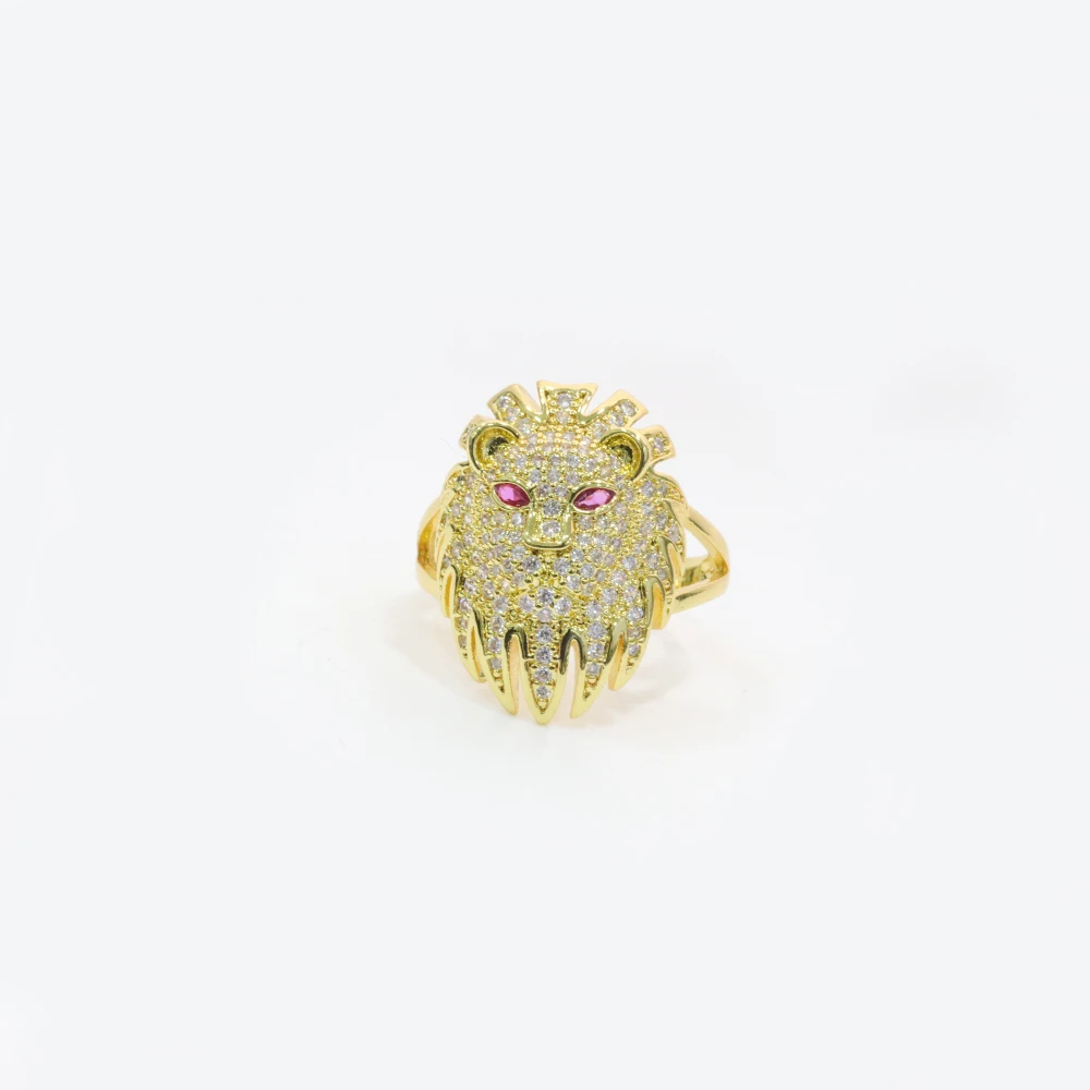 CZ Micro Pave Lion Head Shape Ring,  18K Gold PLated Fashion Lion Finger Rings