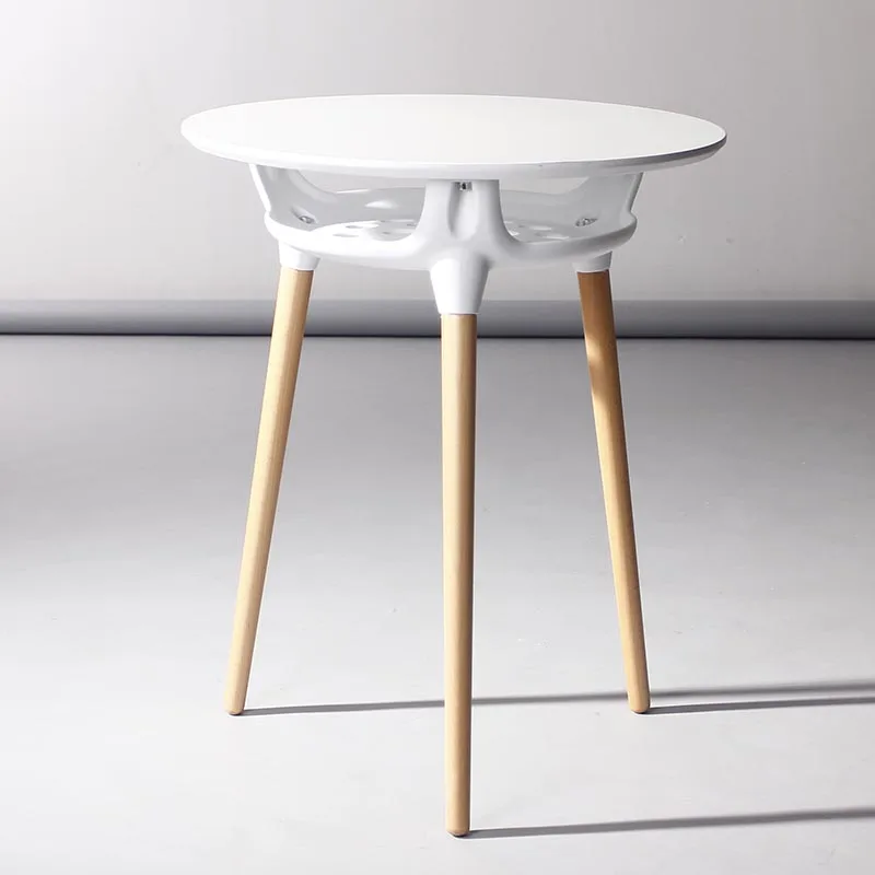 
The Nordic style minimalist home furniture white cheap round top wooden legs dining table 