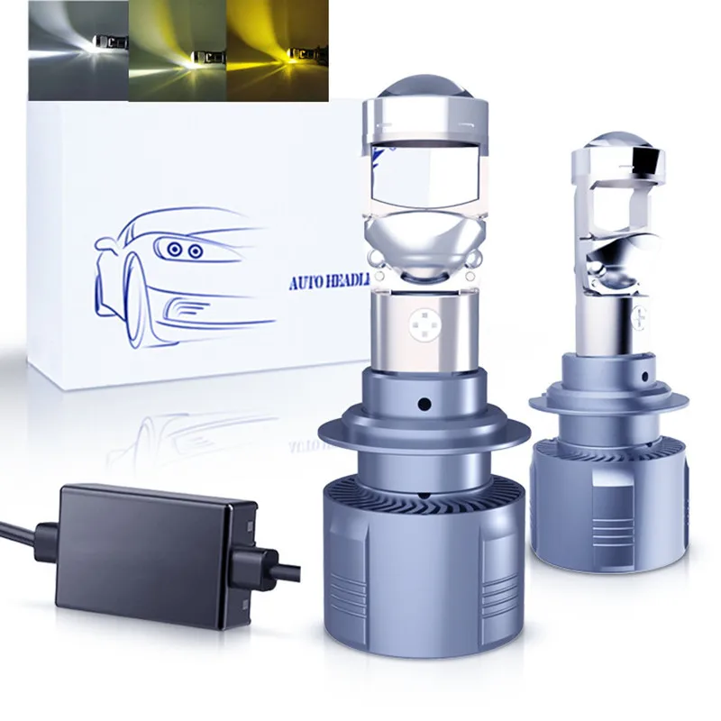 100W 30000LM led Car projector mini lens laser led headlight H7 H4 9005 H11 led light bulb with projector lens for car