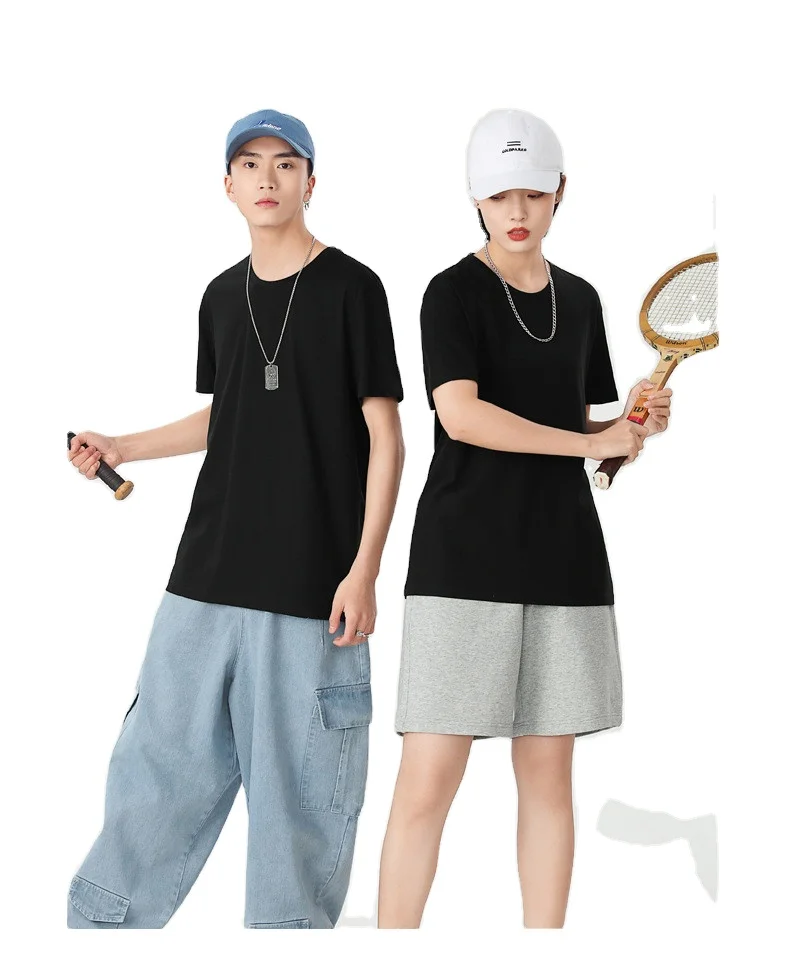 Men Clothing Good Quality Breathable 100% Cotton T-Shirts Heavy Thick White Basic O-Neck Tshirt Custom For Tall Big  Men