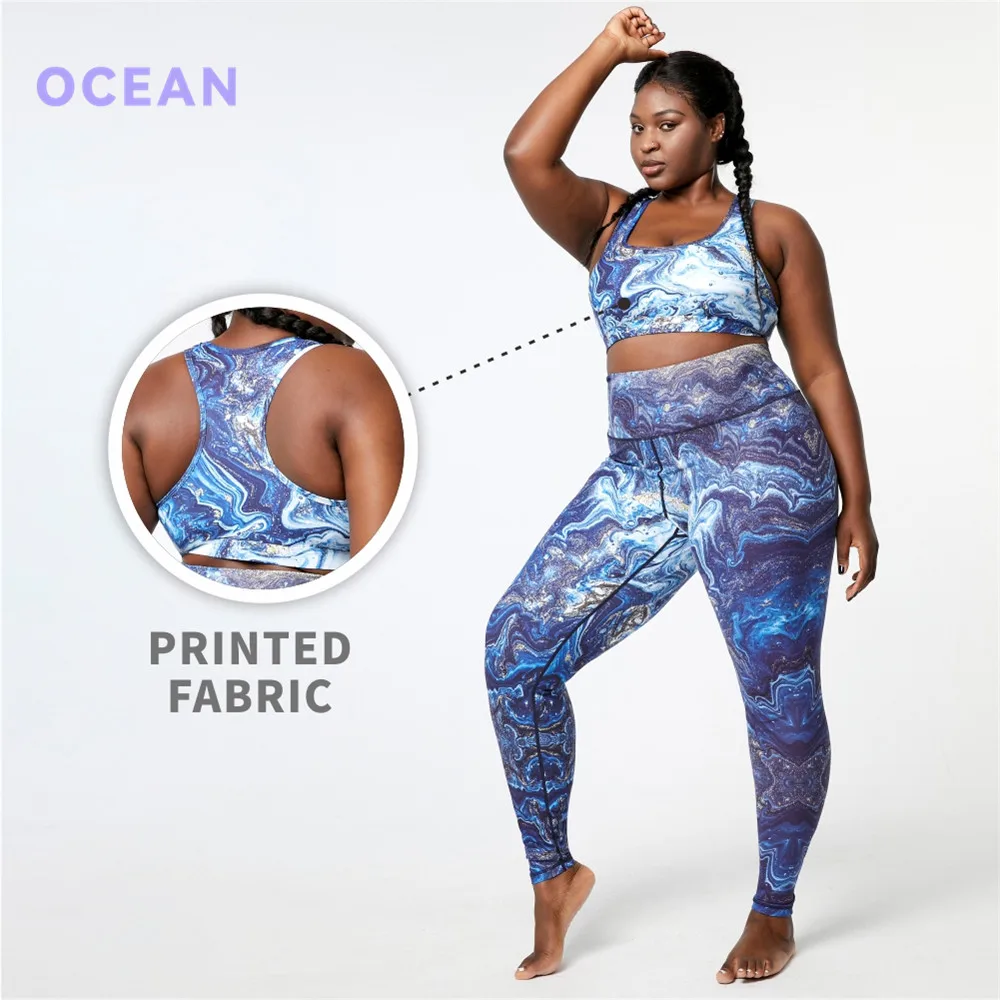 Sky printing on S-5XL plus size lady yoga wrokout clothing sports appearal with customized logo factory price