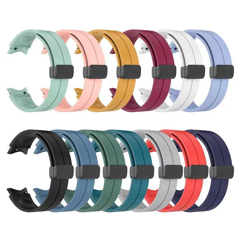 20mm 22mm Rubber Watch Band Strap Black Magnetic Folder Buckle Silicone Wristband For Samsung Galaxy Watch 5 4