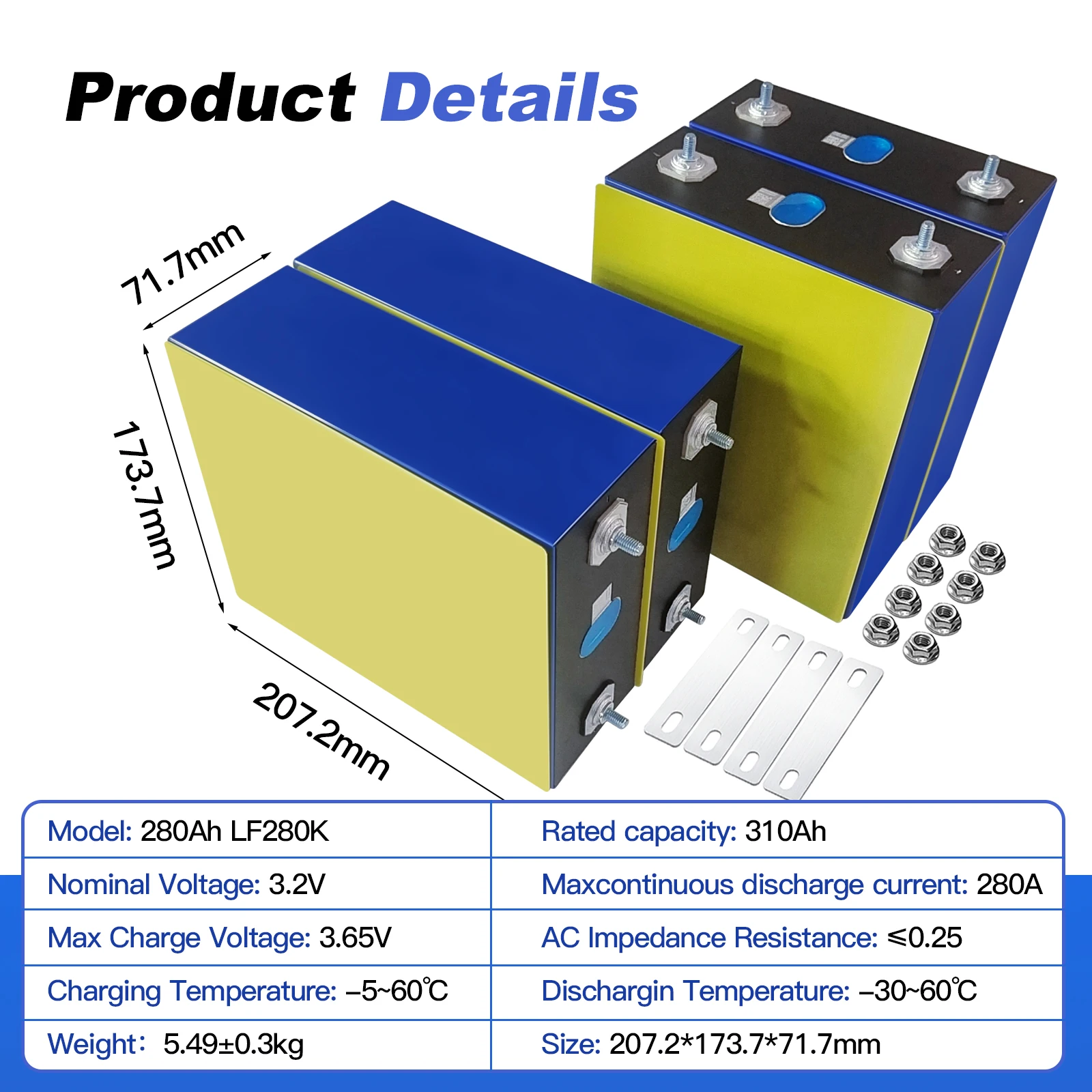 HSEV 300Ah lifepo4 cell 3.2v 280ah lifepo4 battery prismatic lifepo4 battery for solar storage system DIY 48V 51.2V 52V Battery