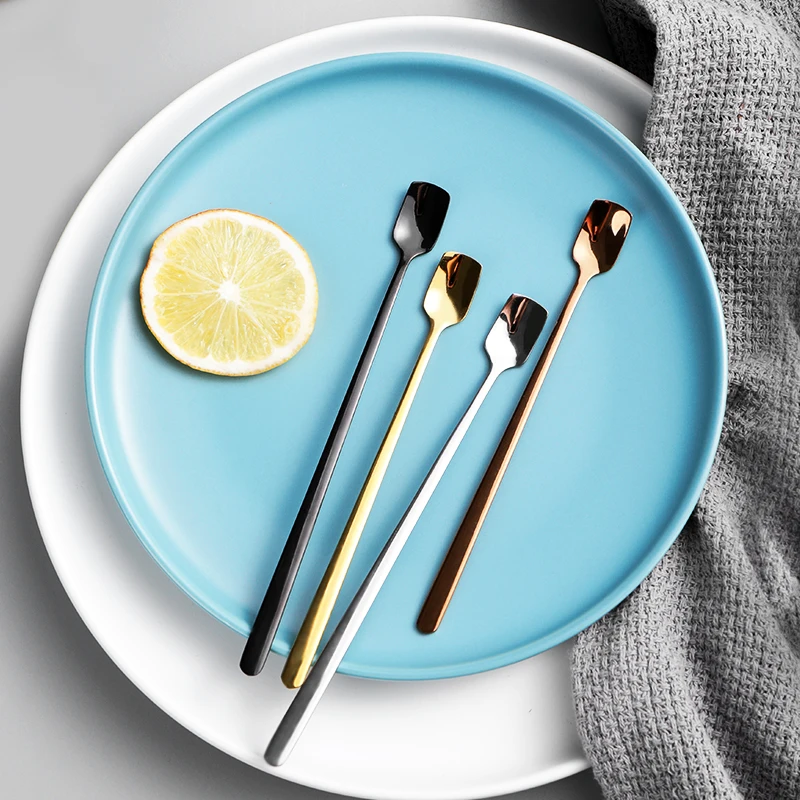 Hot sell 304 Stainless Steel Titanium Coffee Spoon Creative Long Handle Bar Stirring Scoop Cute Dessert Spoon Color Latte Spoon