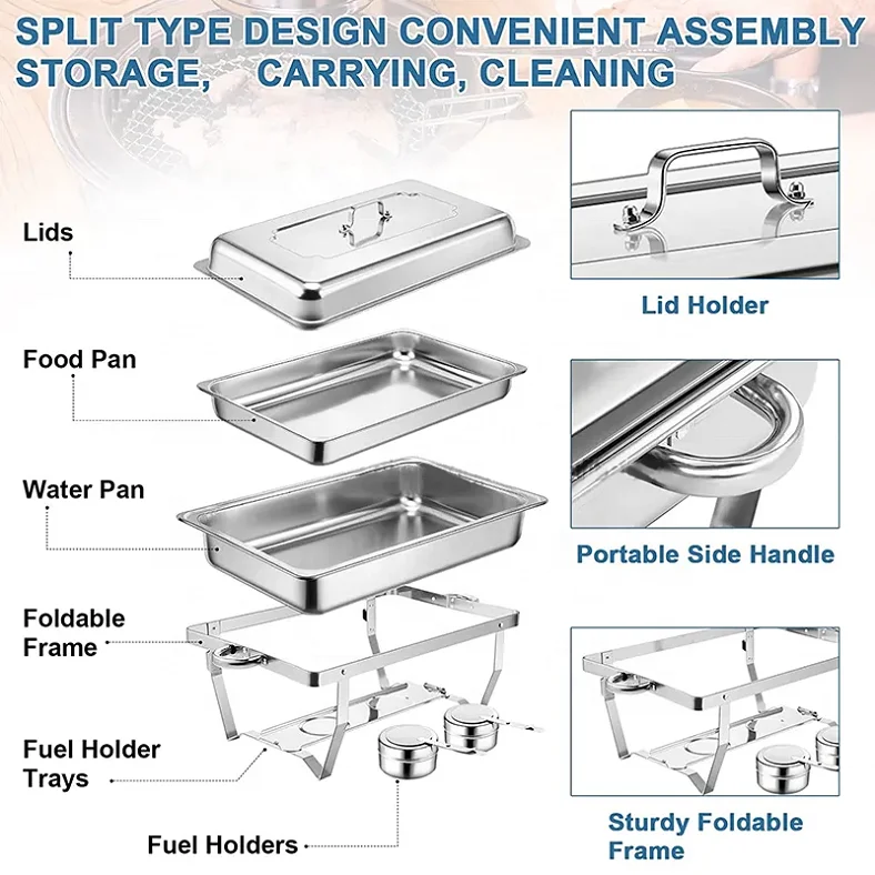 Commercial Buffet Catering Hotel Restaurant Wedding Chafing Dish Stainless Steel Rectangular Food Warmer Chafing Dish Buffet Set