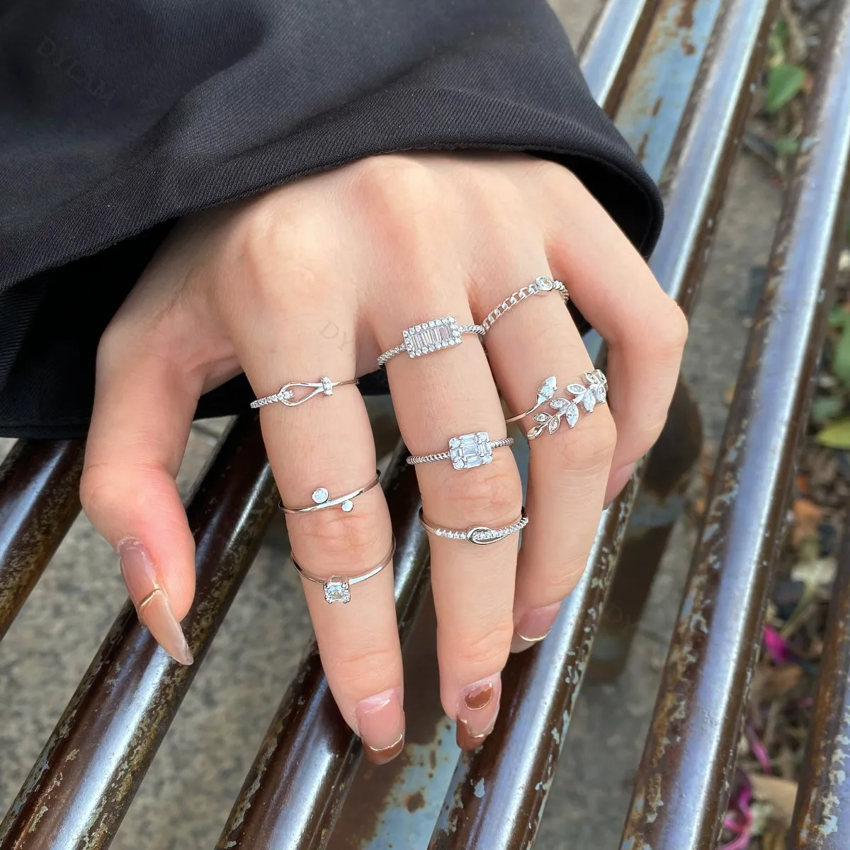 Dylam Real 925 Sterling Silver Jewelry Cute Stacking Adjustable 18k Gold Plated Rainbow Promise Zircon Cz Rings For Women Girls