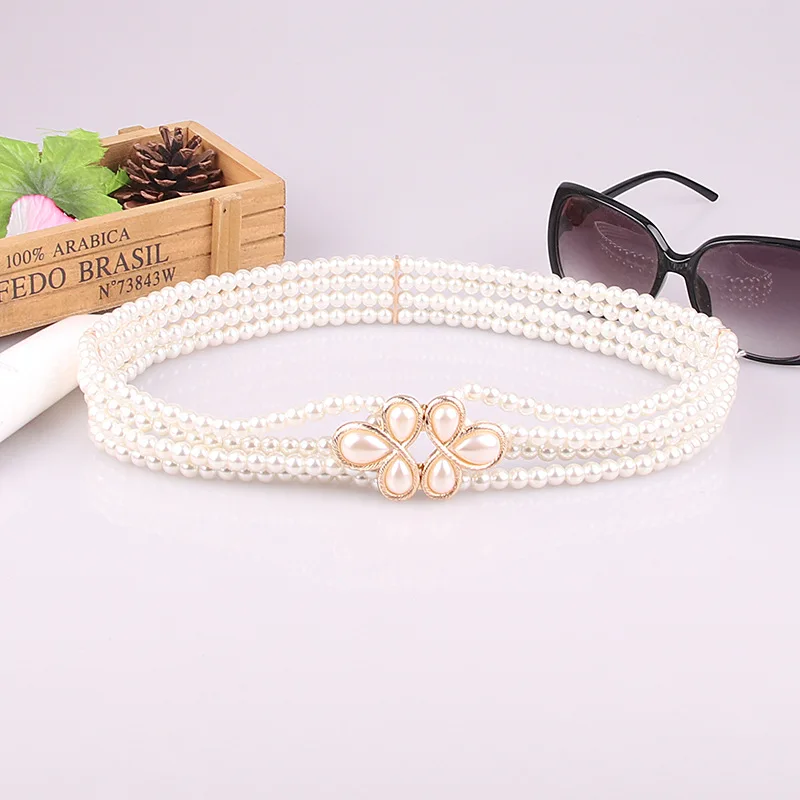 
leather belts Autumn new style popular matching fashion pearl set diamond waist chain dress decorative belt female Waistband 