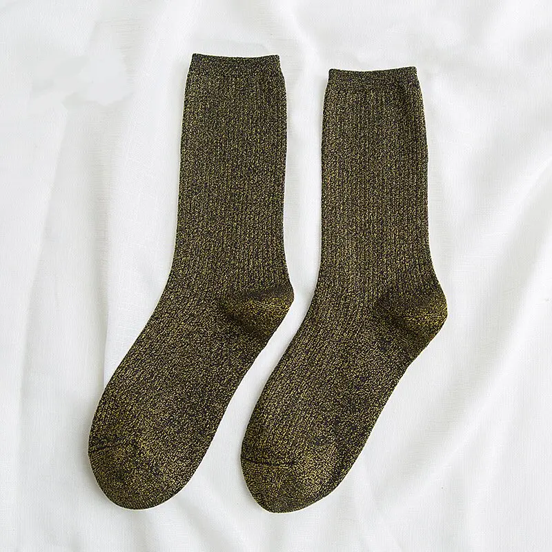 Popular Spring Autumn Ladies Socks Chic Fashion Women Metallic Socks Shimmer Glitter Shiny Yarn Woven Women Gold Silver Socks