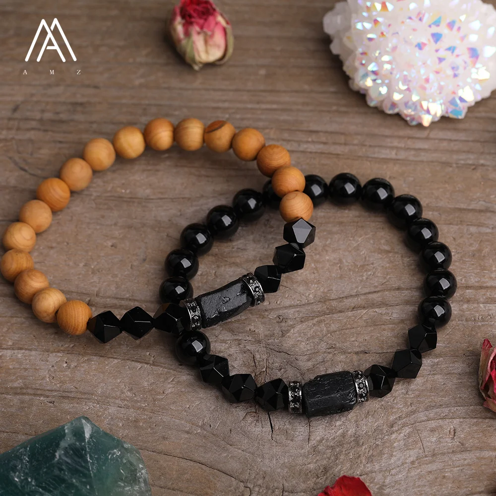 Black Tourmaline Beads Men Jewelry Agate Trendy Gifts