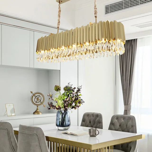 Gold Restaurant Crystal Chandeliers & Pendant Lights Hanging Modern Design Rectangle Lamp dining room kitchen hotel lights