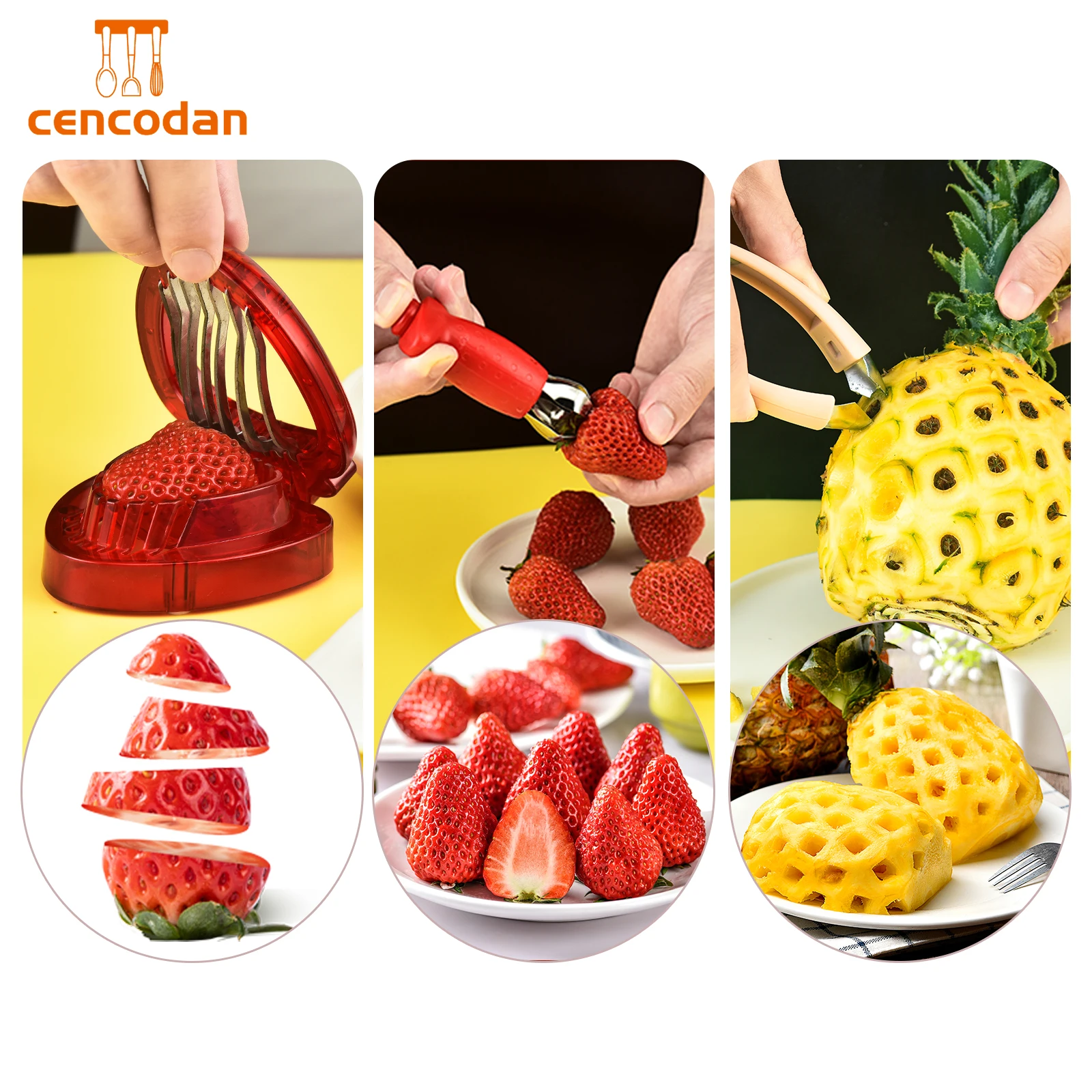 Лидер продаж, многофункциональный нож для резки клубники из нержавеющей стали, набор инструментов для резки фруктов и овощей