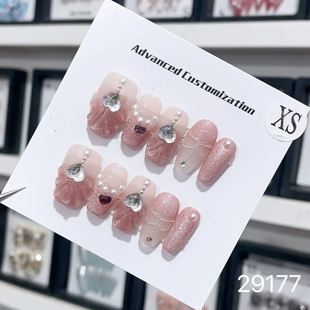 Factory Wholesale Fashion Acrylic Press On Nails Handmade Luxury Bling Press On Nails French Manicure On 10 Pcs