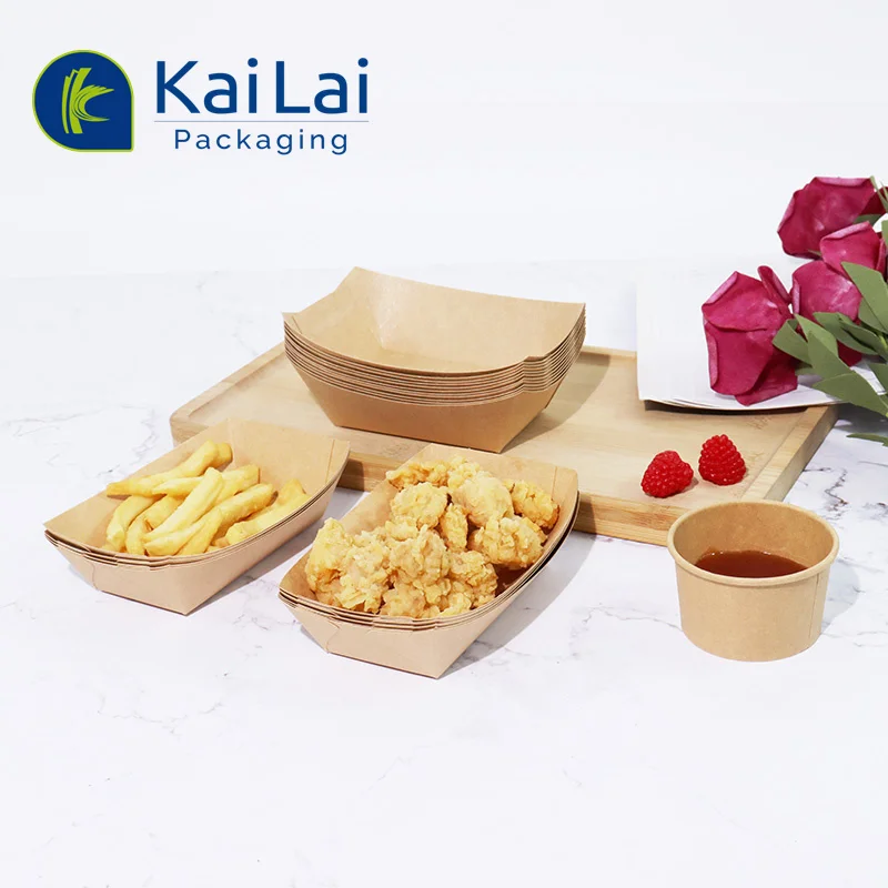 Disposable 100% food grade biodegradable paper tray recyclable paper boat tray with PLA coated packaging