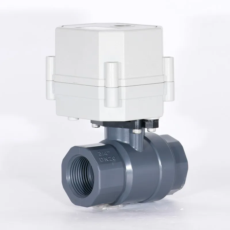 3/4' DN20 Mini Motorized PVC Ball Valve 9-24VAC/DC Or 110-230VAC Auto Return Failsafe With Manual Override 10Bar