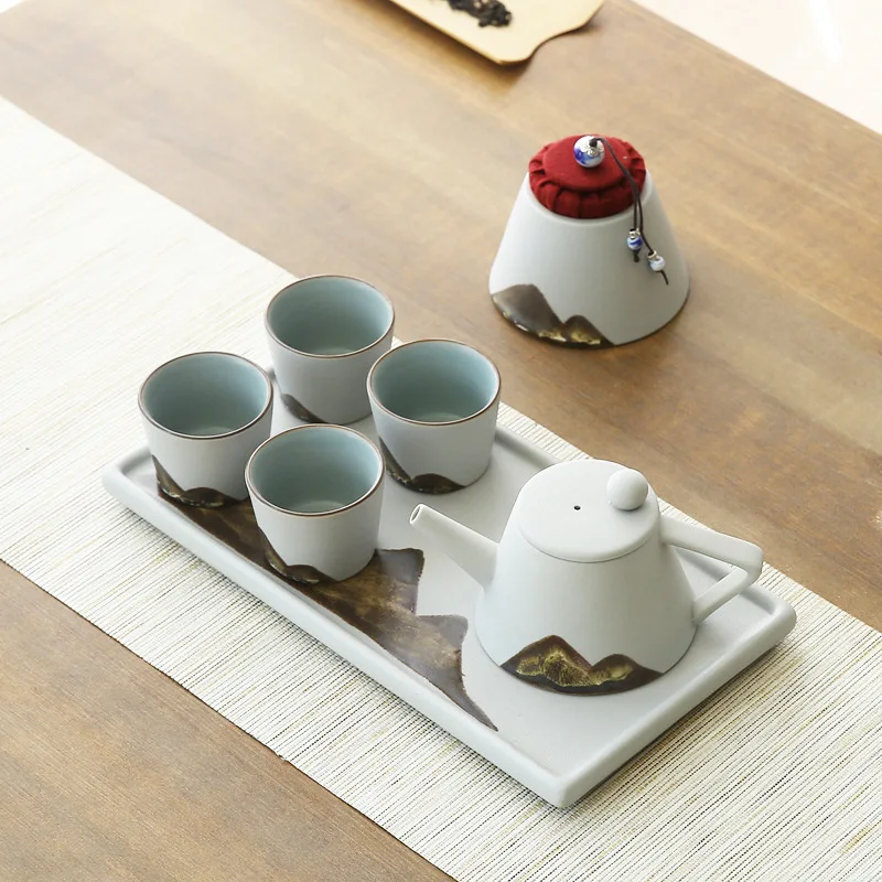 Wine red porcelain tea set afternoon tea using teapot cups Japanese style coffee tea pot set with tray