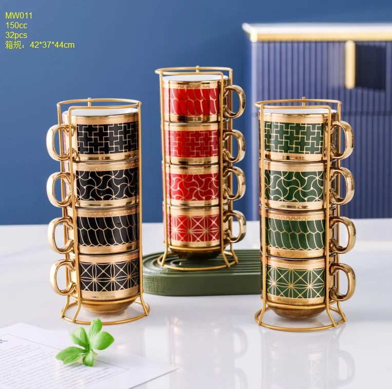 Custom Metal Stand Cheap Espresso Cups Coffee Mug Stackable Stackable Ceramic Mug