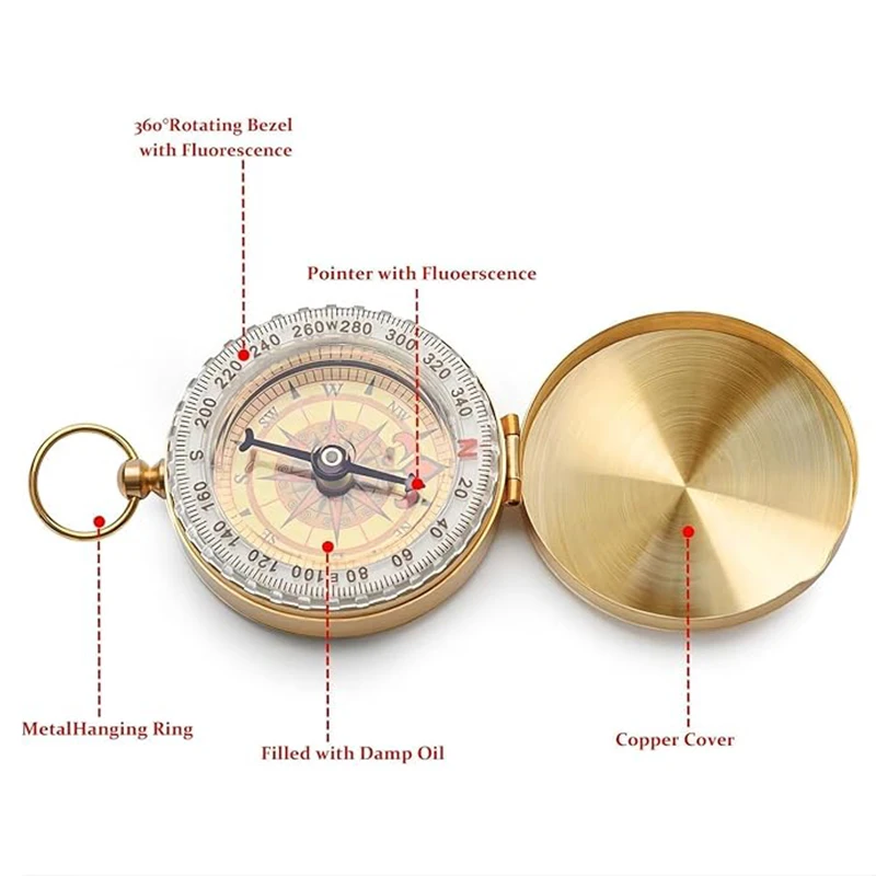 Waterproof Travel Metal Compass Luminous Flip-Open Pocket Watch Magnetic Compass