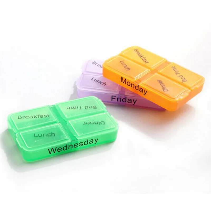 Portable Rainbow Pill Case 7 Days weekly Container Splitters Tablet 28 Grids Drawer Pull outdoor Travel Pill Box