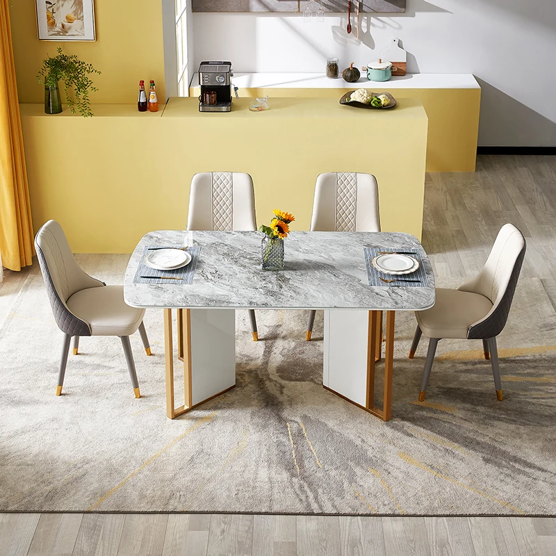 670152 quanu metal base dining table set luxury tempered glass dining table