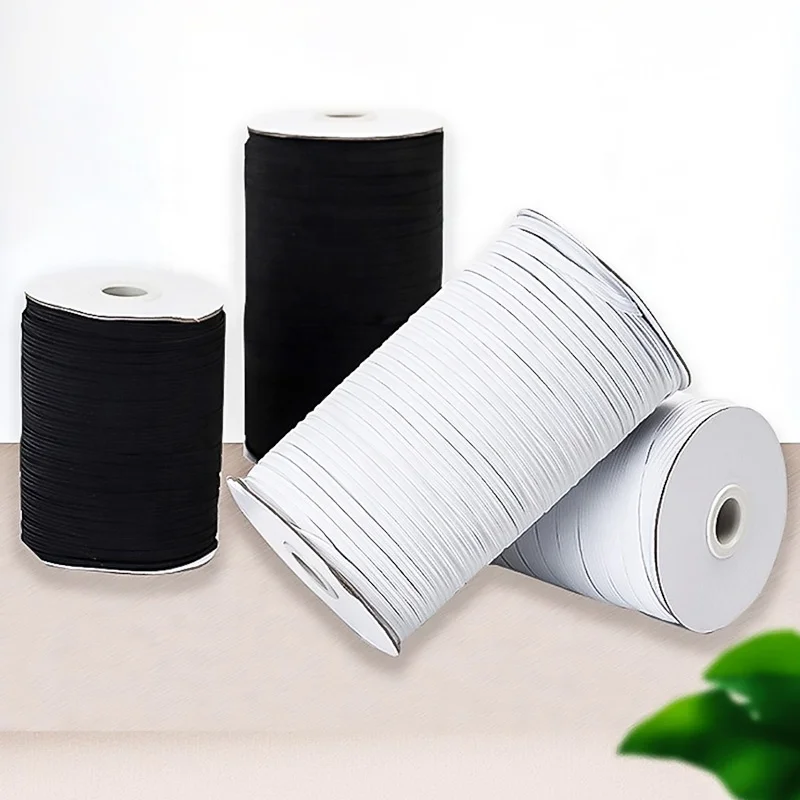 
factory wholesale in stock 3mm white black color knitted braided elastic band with high elasticity 