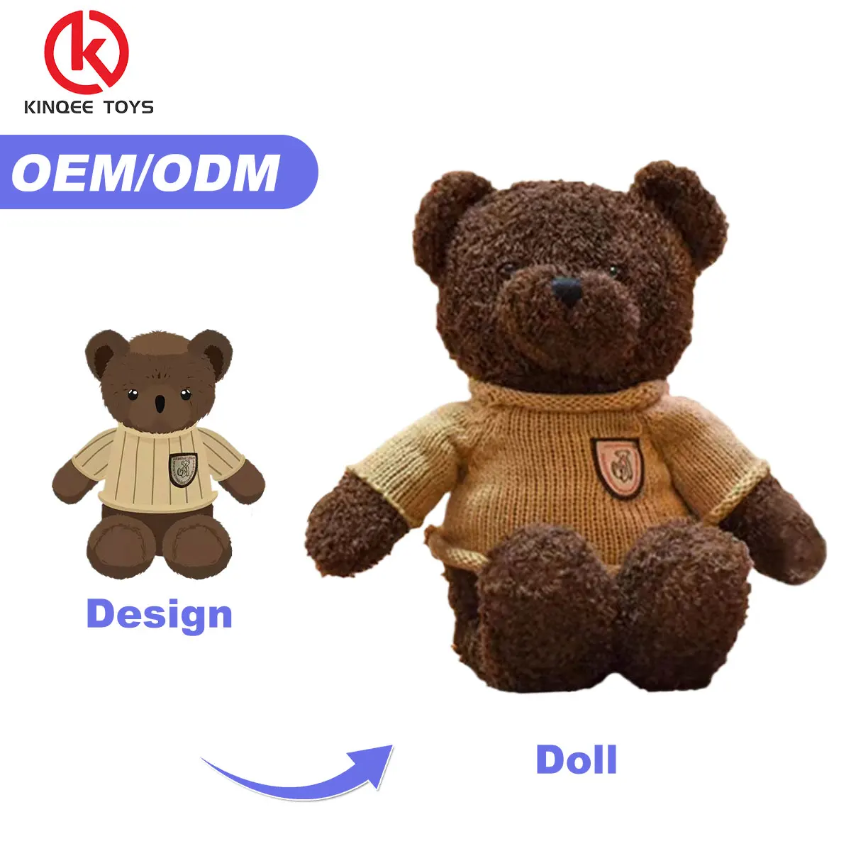 Kinqee Oem Odm коричневый медведь логотип ручной работы плюшевый мишка производитель плюшевых игрушек супер мягкий подарок