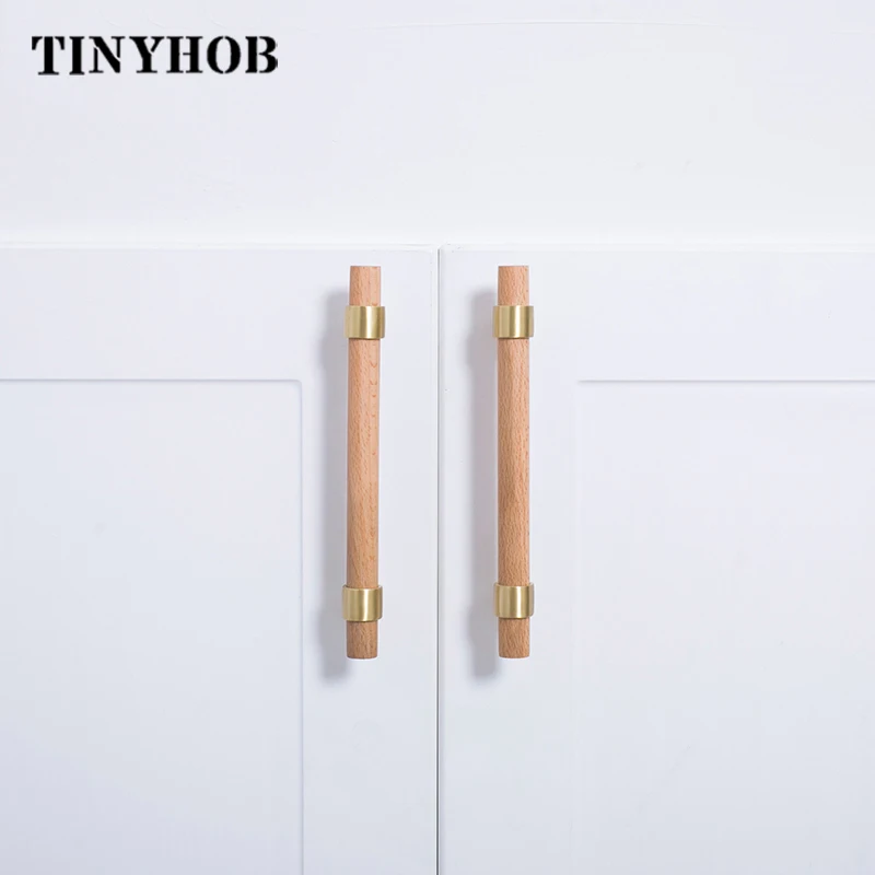 Walnut Elm T Bar Knob Furniture Cabinet Wardrobe Door Handle and Knob C-2037 Arrival Brass New Modern Brass+walnut