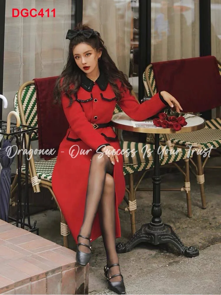 High quality Long red evening gown made of pressed evening gown and luxurious pockets from Vietnam