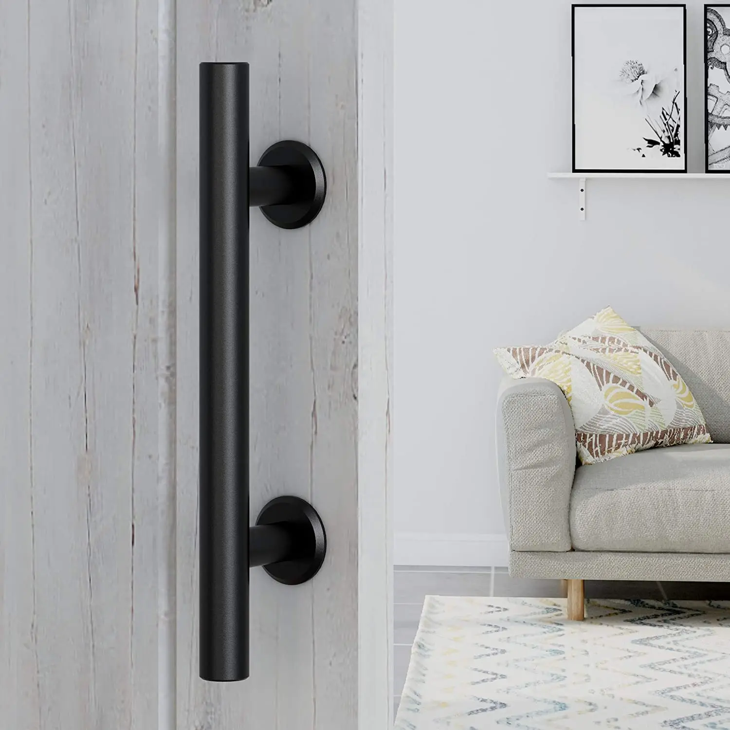 Barn Door Round Solid Handle Black Gates Garages Sheds Furniture Handle Set
