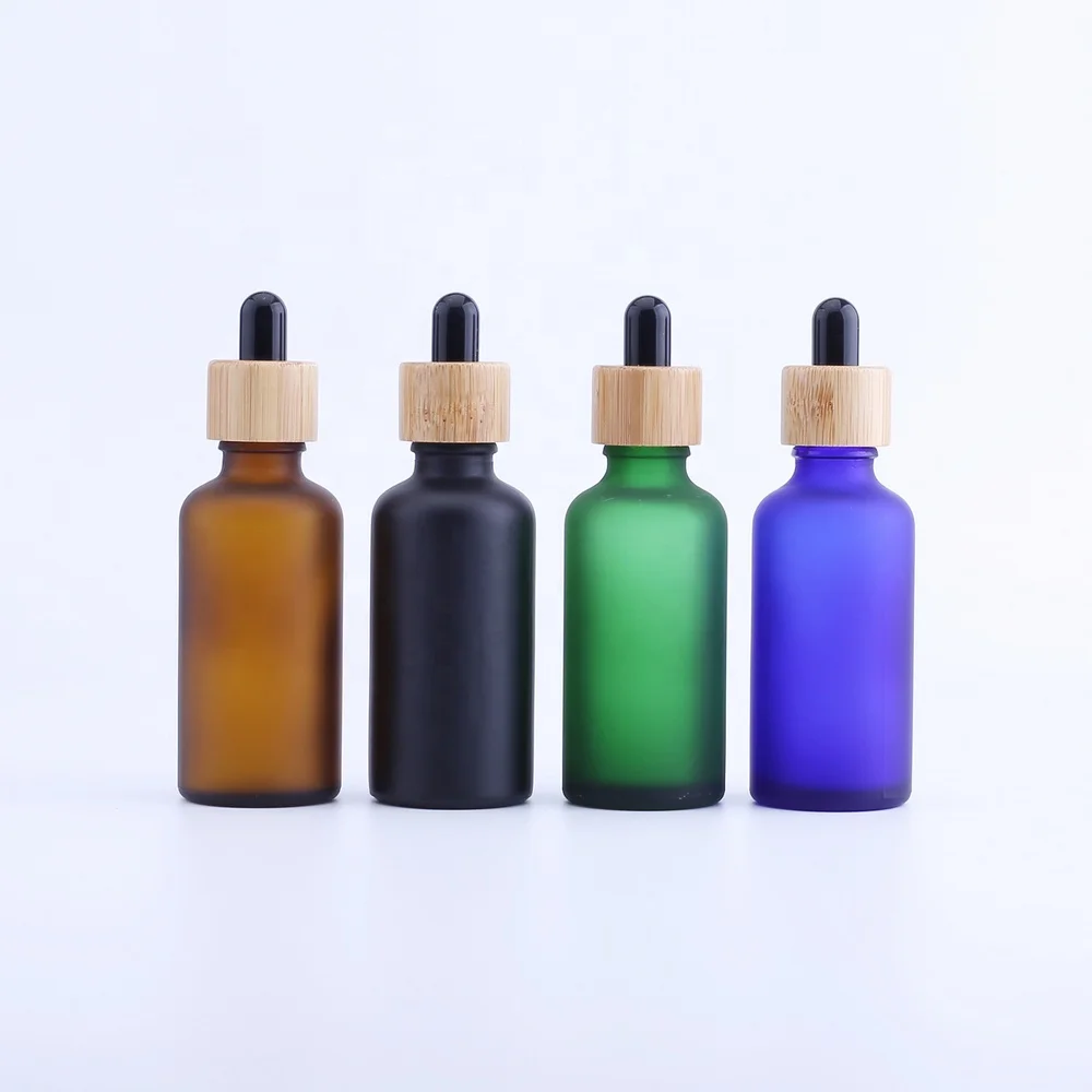 Hot Selling 10ml 15ml 20ml 30ml 50ml 100ml Frosted Amber Glass Cosmetic Essential Oil Dropper Bottle with Bamboo Wooden Lid