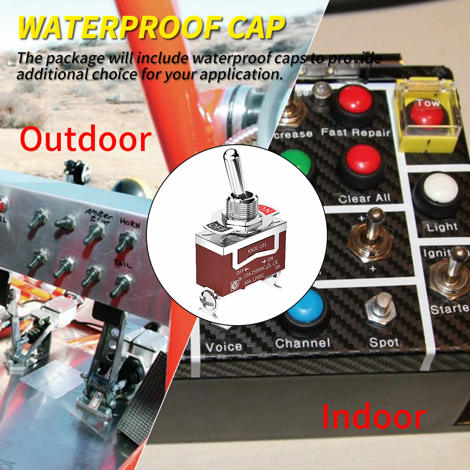 Marine Toggle Switch 12V DC 30A Waterproof Toggle Switch 250V AC 15A Heavy Duty with Weatherproof Boot Cover SPST ON/Off 2 Pin