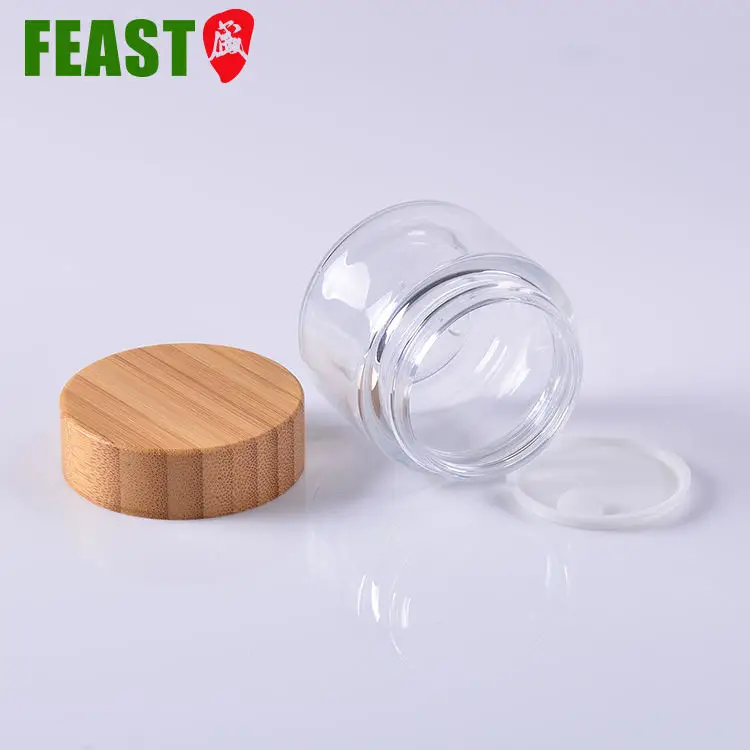 250 ml Wide Mouth Clear Jar Cosmetics Bamboo Lid Jar cosmetic bamboo wooden lid cream jar