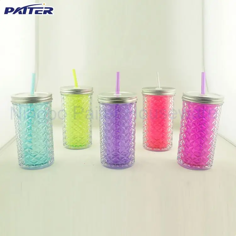 BPA Free  Custom design Plastic Mason Jars With Lid And Straw