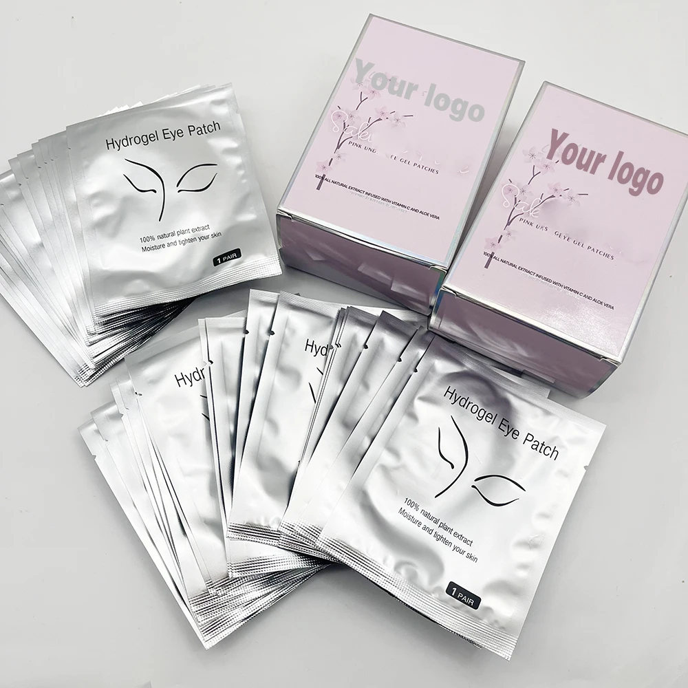 Private Label Pink Black Under Eye Gel Patch Collagen Lash Eyepatch Cotton Eyelash Extension Hydrogel Eyelash Pad Eye Pads