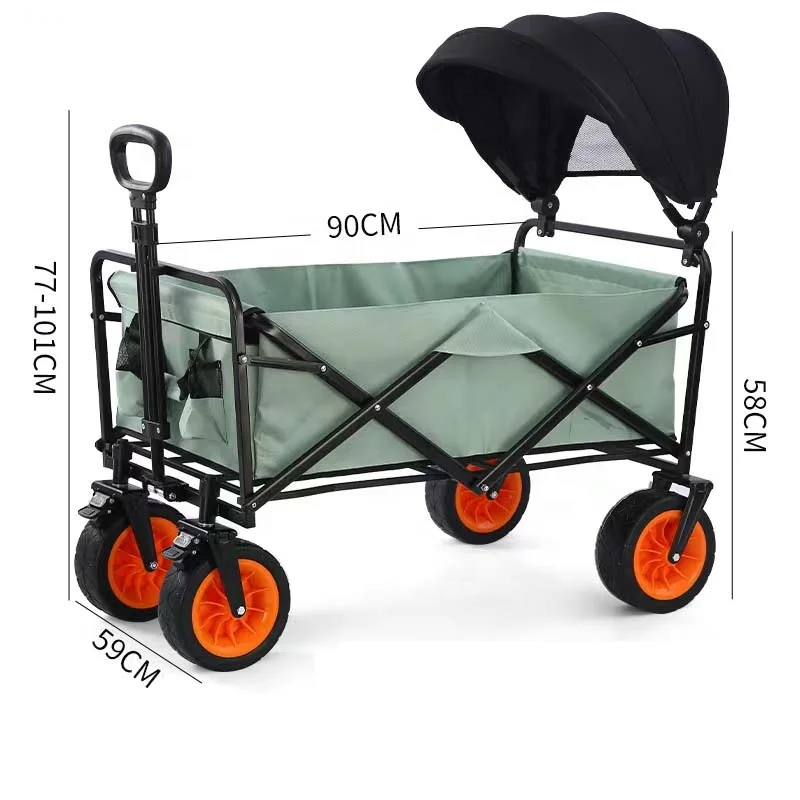 Folding Wagon Cart Portable Large Capacity Beach Camp Trolley Heavy Duty Utility Collapsible Wagon With All-Terrain Wheels