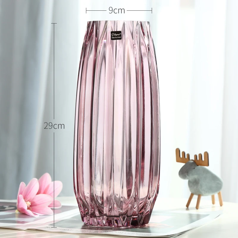 Hand Blown Fashion Style Colored Simple Design Lkebana Clear Glass Bud Vase