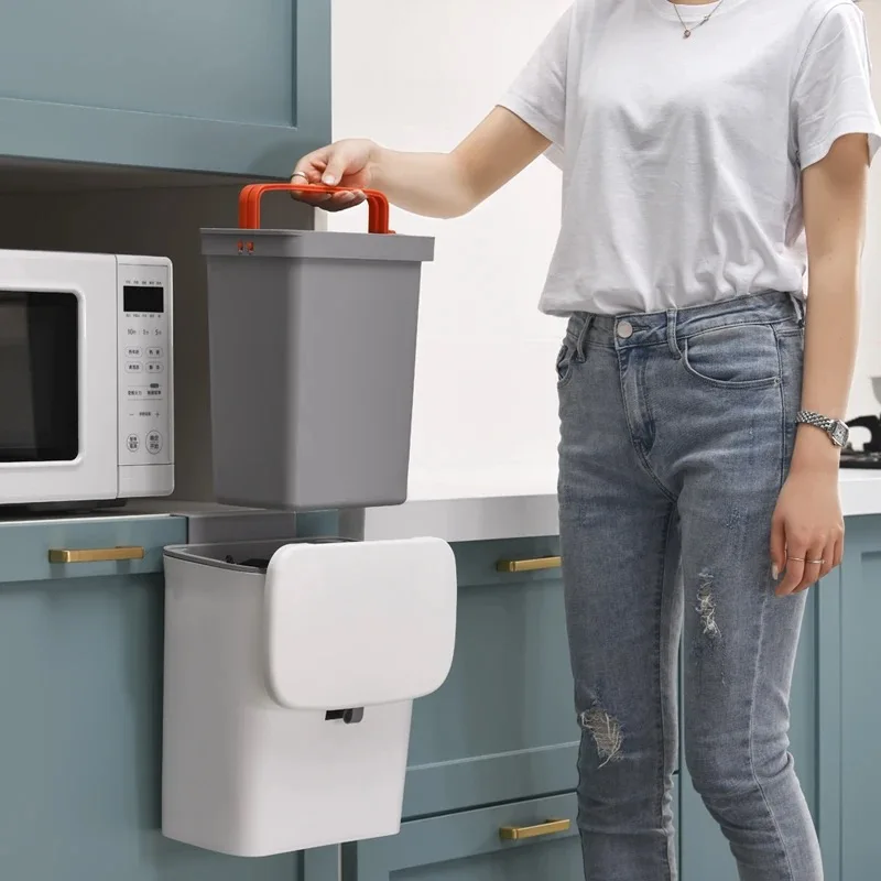 Kitchen Wall-Mounted Trash Can With Lid Kitchen Plastic Large Capacity Wall Mounted Cabinet Door Hanging Type Trash