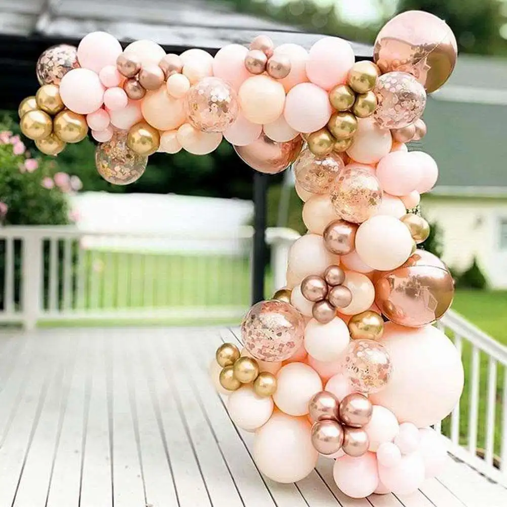 134pcs Macaron Orange Balloon Garland Arch Kit Metallic Chrome Ballons with 4D Globos and Rose Gold