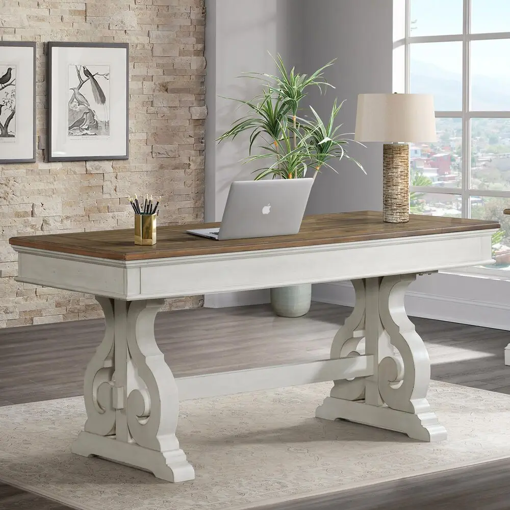 French Rustic White Furniture  Drake 60in Wooden Writing Office Desks Study Table