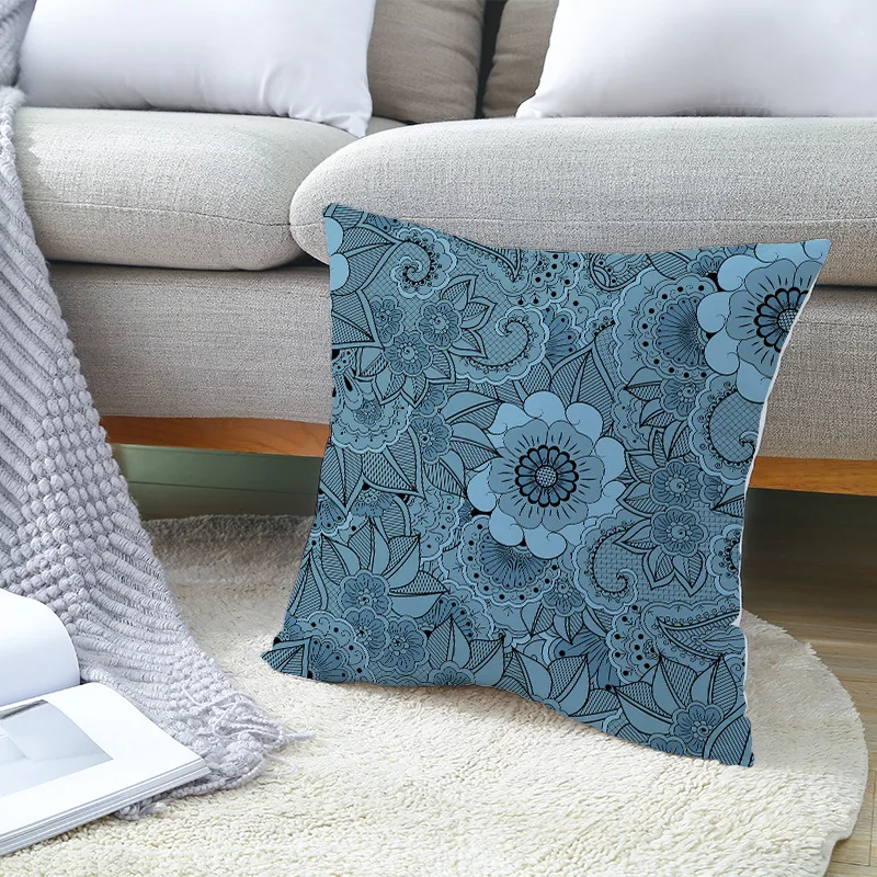 Custom Printed Home Decorative Boho Throw Pillow Covers Oriental Green Mandala Cushion Cover