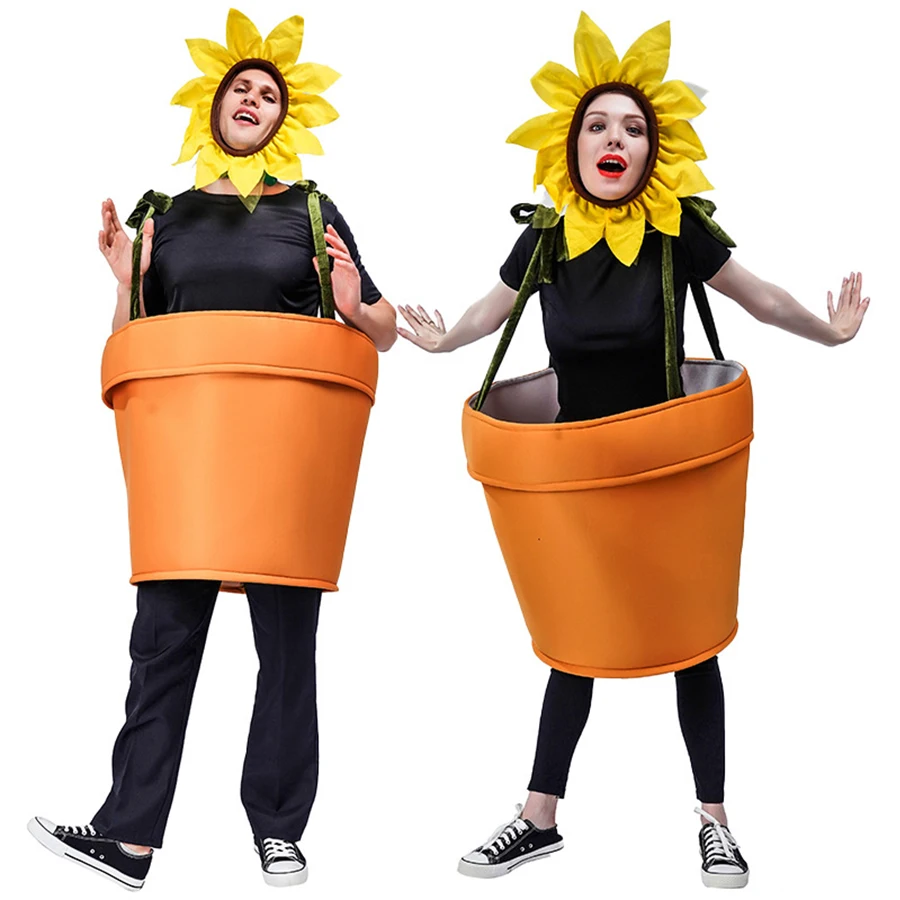 Unisex Funny Sunflower Potted Cosplay Stage Costume Performance ODM Polyester Role Masquerade Dress Set for Adults and Children