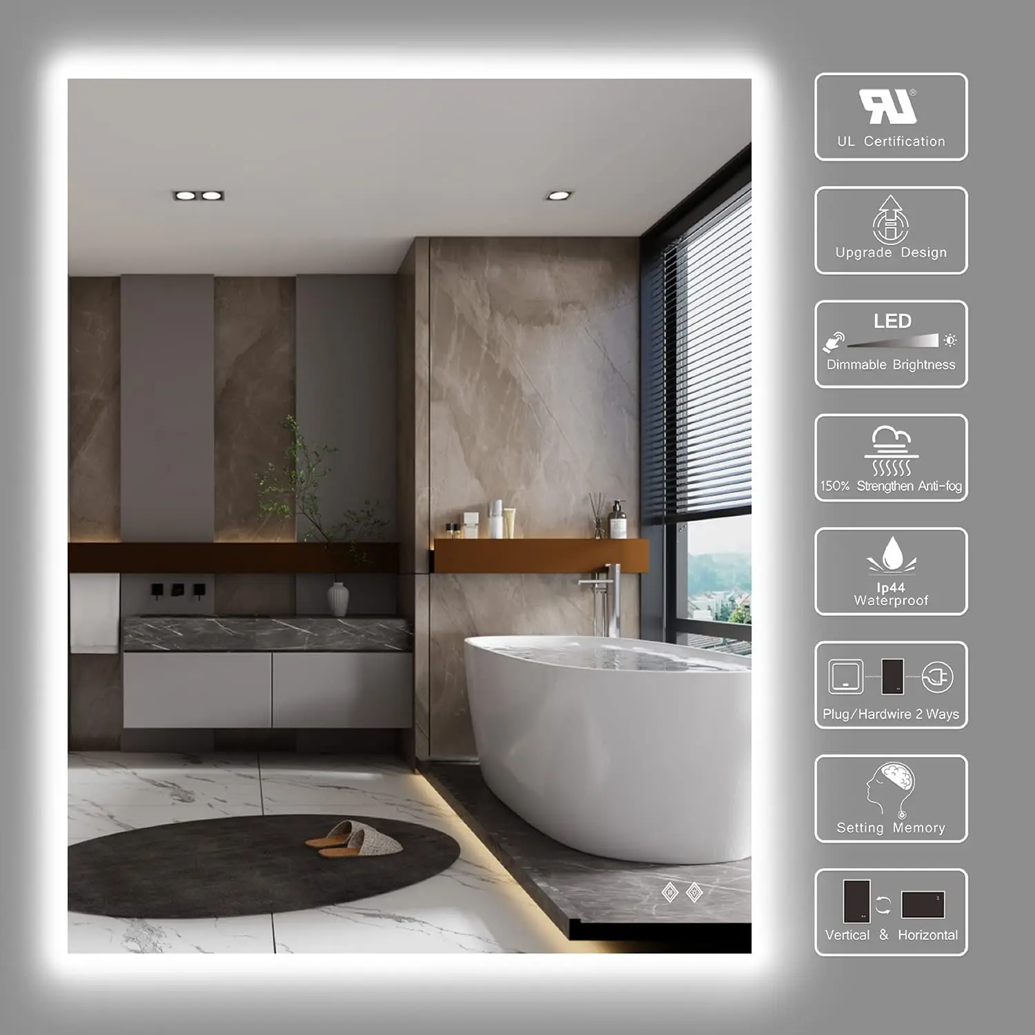 Large Screen Led smart  Backlit Bathroom Mirror Display for hotel