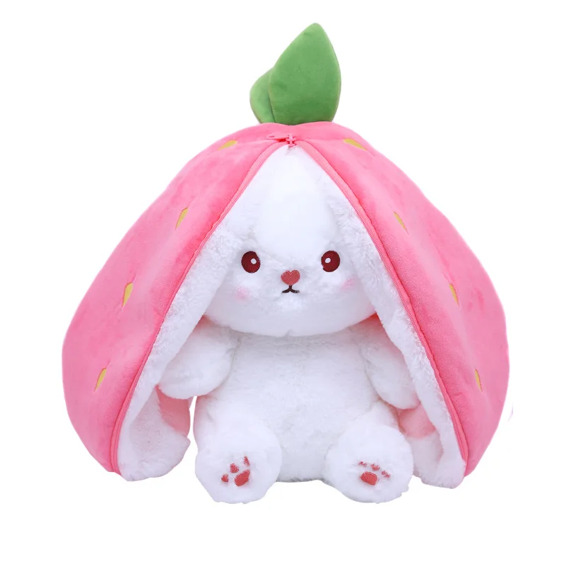 RTS Kawaiii transforming pillow bunny strawberry carrot rabbit dolls grab machine dolls cartoon toys new in stock