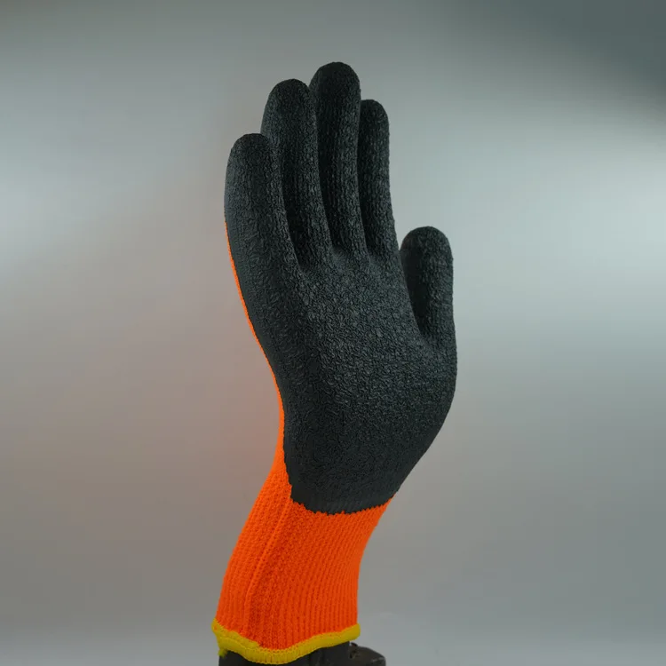 7 Gauge Coated Wrinkle Warm Fleece Lined Latex Glove Malaysia Top Wear Resistant Non Slip Dipped Labor Thermal Winter Glove