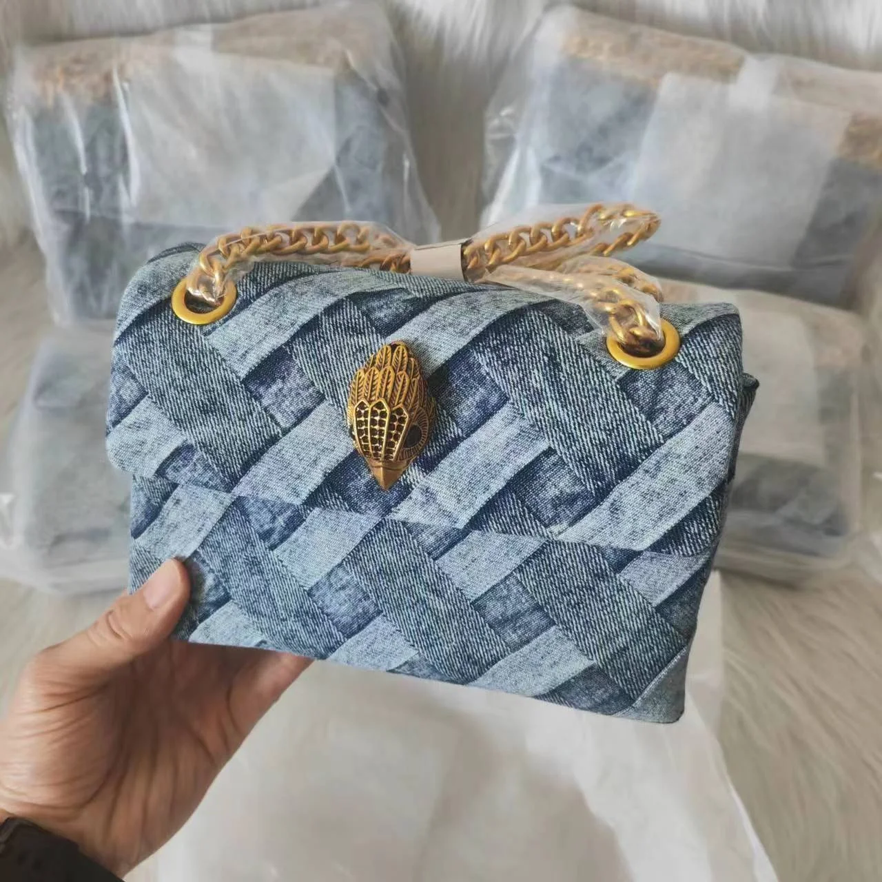 BM9300 Designer Luxury Denim woven Eagle head chain Bags Women square lady Bags Striped Crossbody small handbags